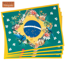 ブラジル国旗ランチマット4点セット ARARA＆トロピカルフラワー スクエアランチョンマット MUNNY by Malagueta