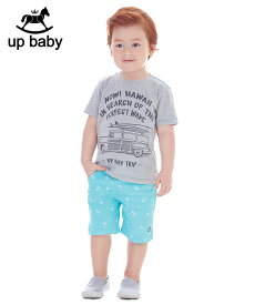 【UP BABY】男の子Tシャツ＆ハーフパンツセット【子供服・デイリー・旅行におすすめ】ハワイトリップ｜グレー×ミント