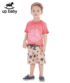 【UP BABY】男の子Tシャツ＆ハーフパンツセット【子供服・デイリー・かっこいい】海賊デザイン｜レッド×ベージュ