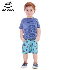 【UP BABY】男の子Tシャツ＆ハーフパンツセット【子供服・デイリー・かっこいい】海賊デザイン｜ネイビー×アクア