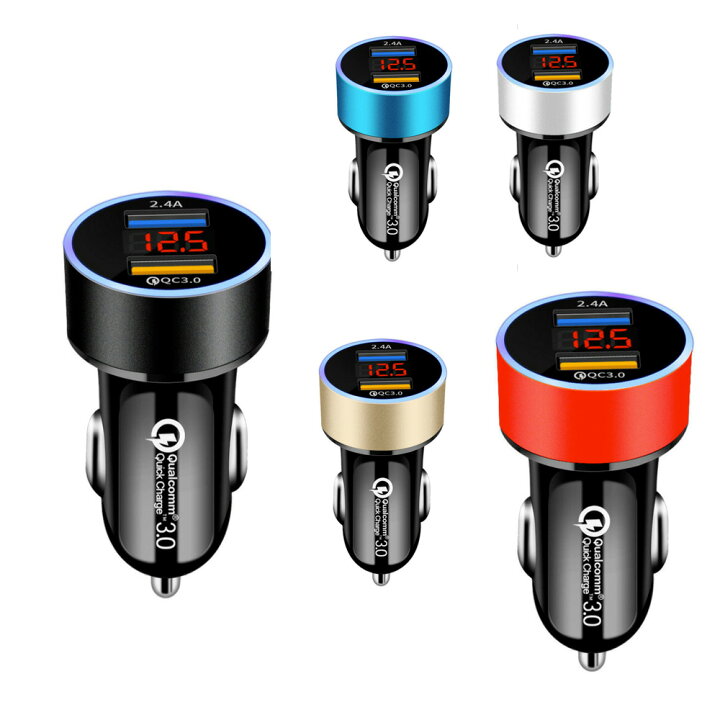 楽天市場 シガーソケット Usb 急速qc3 0対応 カーチャージャー24v 12v 小型 スマホ 携帯 充電器 車 ２ポート 急速充電 5 4a 2連 Ledライト 電圧計付きシガーソケット ソウシンショップ楽天市場店