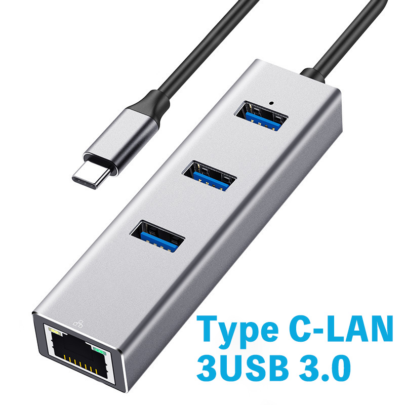 Type C LAN変換アダプタ Type C LAN変換アダプタ 4in1 USB C ハブ USB-C 有線LANアダプター  3つのUSB-A 3.0ポート / 1000Mbps RJ45イーサネットポート有線LAN変換アダプター MacBook Pro、iPad Pro他対応