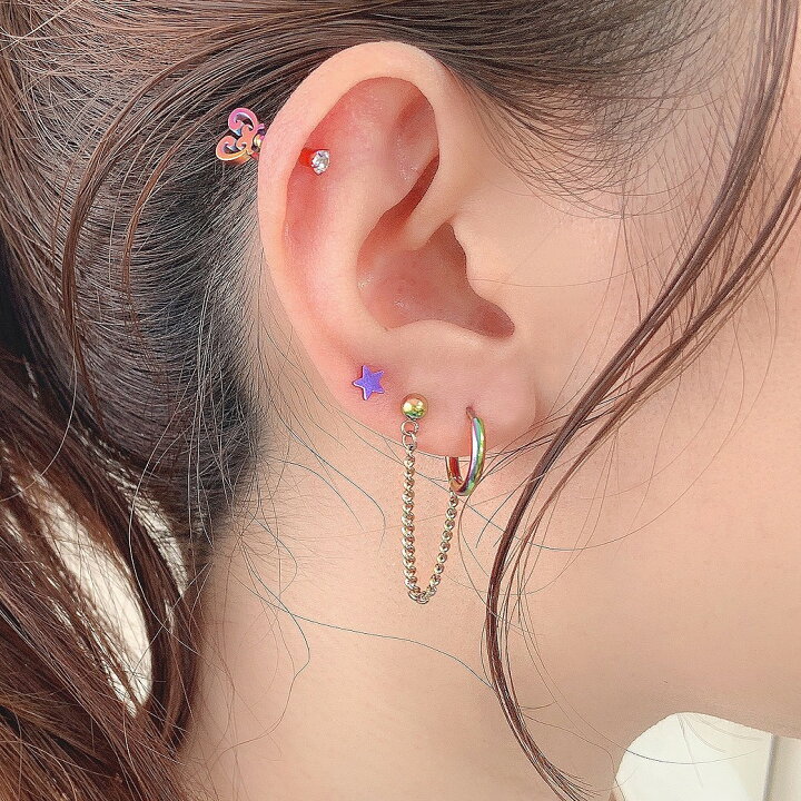 楽天市場 ボディピアス 軟骨ピアス 14g 16g 程よいサイズ感で大人かわいい 遊び心 ハート Key アンテナ ヘリックス レインボー ブラック ヘリックス 0319 ボディーピアス Spicylips