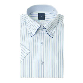 a.v.v ワイシャツ メンズ クールビズ 半袖 形態安定 吸水速乾 消臭 ドレスシャツ Yシャツ カッターシャツ ビジネス シャツ ボタンダウン ブルー ストライプ avv アーベーベー 2404ft 24FA