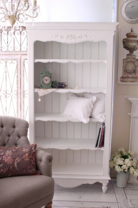 楽天市場 アンティーク 家具 ブックシェルフ ホワイト 木製 5段シェルフ カントリーコーナー 本棚 ディスプレイラック 大型 フランス 白家具 白 シャビーシック コレクションラック アンティーク風 輸入家具 スタイルロココ