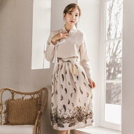【韓服スタイル】チョゴリ＆ウエストスカートセット 春 夏 上品 エレガント コーデュロイ 着こなし ベー…