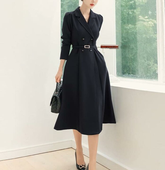 楽天市場】【韓服スタイル】テーラード カラーダブルボタンワンピース  