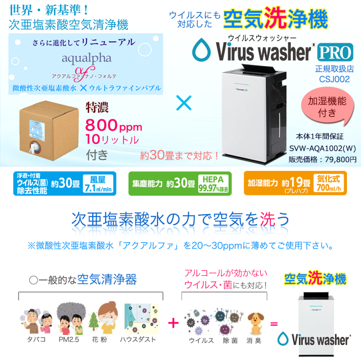 楽天市場】Virus washer,空気清浄機,30畳【加湿機能付】アクアルファｆ