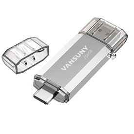 Vansuny USBメモリ Type-C 256GB 高速転送データ USBフラッシュドライブ 2in1 OTG USB 3.0 + USB Cメモリスティック デュアル タイプC 256ギガ 大容量 (銀)