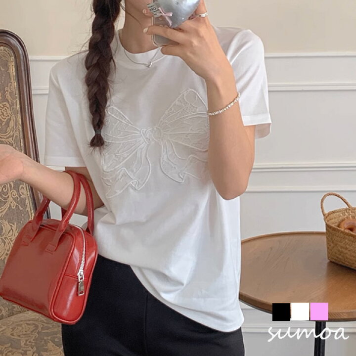 楽天市場】リボンTシャツ リボン 刺繍 Tシャツ りぼん リボン プル  