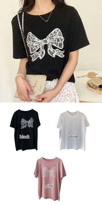 楽天市場】リボンTシャツ リボン 刺繍 Tシャツ りぼん リボン プル  