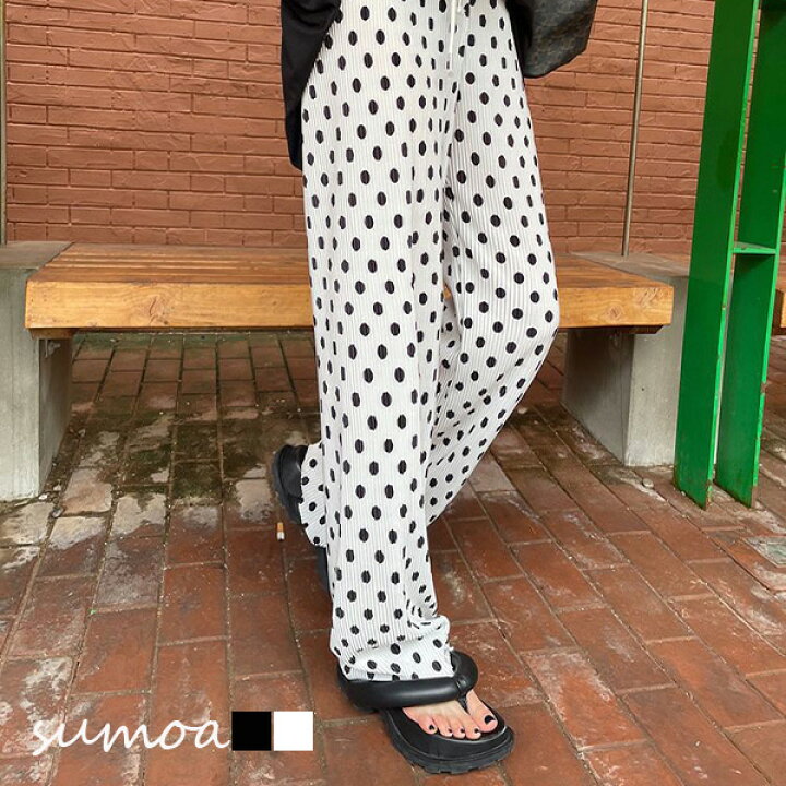 楽天市場】ドットワイドパンツ プリーツワイドパンツ ドット柄 ワイド  