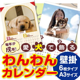 わんわんカレンダー　壁掛け 6枚タイプ　A3サイズ （1冊）☆愛犬写真で簡単作成☆名入れ無料☆オリジナル フォト カレンダー☆オーダーメイド名入カレンダー☆何年何月からでもOK☆