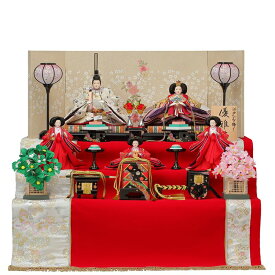 送料無料　東玉監製　優雅雛人形　頭師：田邊安通　着付師：青柳博鳳　衣装着五人揃い　優雅木製三段飾り　【彩優雅】　〈お雛様 お雛さま おひな様 お雛飾り お内裏様 雛祭り 初節供 初節句 三月三日 3月3日 桃の節句 衣裳着人形 三人官女 五人飾り〉