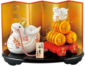 陶器製　干支の置物　巳年　お正月飾り昭峰作　開運宝曳き親子巳　〈コンパクト 2025年 二〇二五年 令和7年 令和七年 蛇年 新年 迎春 十二支・十二獣 み・へび・ヘビ 干支飾り 玄関飾り 室内飾り 陶器人形 和のインテリア・お飾り〉