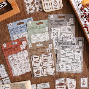vintagestamptheme(s104)4シート入 シール スタンプ 刻印 切手 タグ ステッカー ヴィンテージ レトロ タグ ラベル チケット おしゃれ 蝶 植物 花 飛行機 船 シンプル モノトーン セピア 手紙 カード