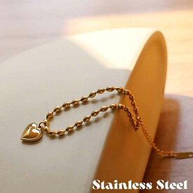 ゴールドブレスレット サージカルステンレス製ハートチャームのビーズチェーンブレスレット glb34 金属アレルギー対応 ステンレスブレスレット 金ブレ 18K 人気のスタイル チェーンブレスレットステンレス製