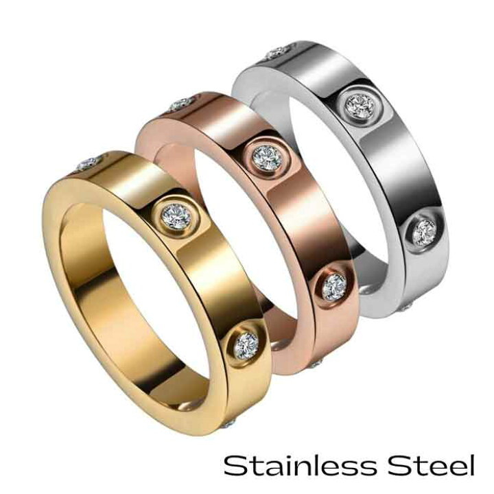 楽天市場 ステンレスリング サージカルステンレス製 4mm幅 キュービックジルコニアリング 3カラー 金属アレルギー対応 リング ステンレスリング レディースリング ペアリング メンズリング ラブリング An Jewels