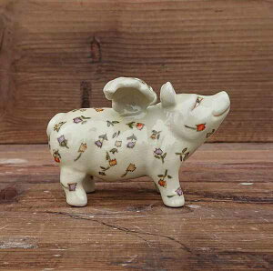 オブジェ 置き物 インテリア雑貨 家具 インテリア シノワズリ 花柄羽ブタ オーナメント Sサイズ 小花柄 可愛らしい 陶器の羽ブタ