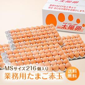 業務用「太陽卵赤玉MSサイズ（216個／200個＋破損保証16個）」送料無料 まとめ買い 家庭用 業者用 箱売り 小ぶり タマゴ 九州産