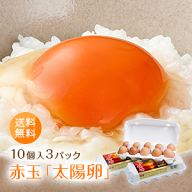 九州産赤玉「太陽卵（10個入り3パック）」送料無料 家庭用 小分け 朝採れ 長崎産 たまご タマゴ 玉子 生…