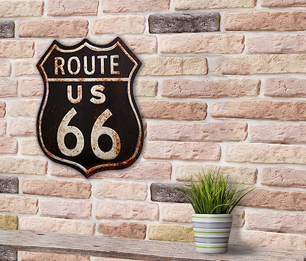 期間限定今なら送料無料 ルート66 Route 66 エンボス 国旗 ブリキ看板