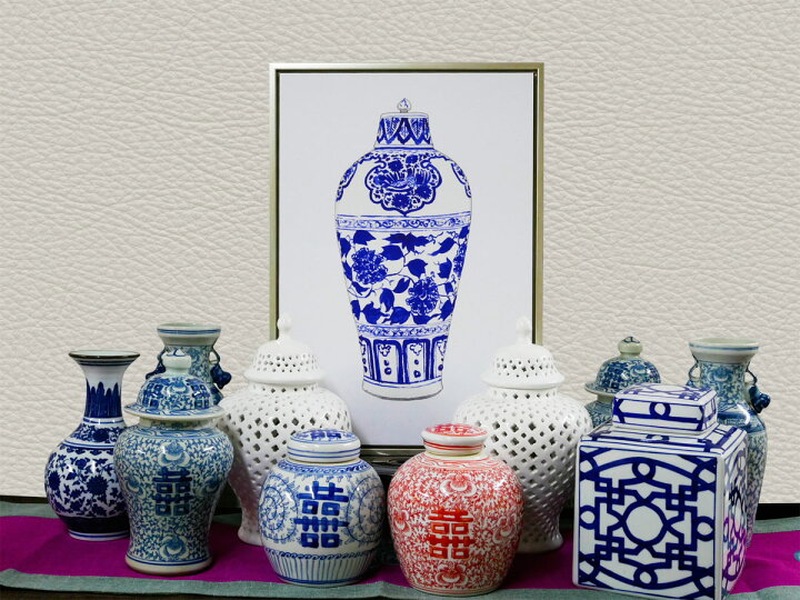 楽天市場】THE-SECRET-GARDEN Blue & White ジンジャーポット 囍 双喜 