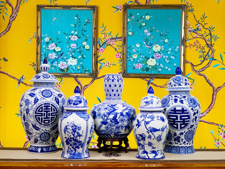 楽天市場】THE-SECRET-GARDEN Blue & White 青白陶器蓋付壷 飾り壺 