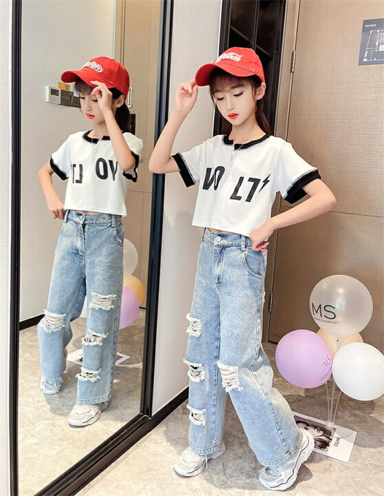 楽天市場】即納キッズ 女の子 ダメージ デニムパンツ 韓国子供服 送料 