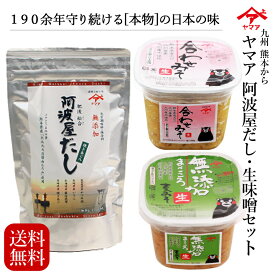 九州熊本 郷土の味！【阿波屋だし・生みそ2種セット】（阿波屋だし240g（8g×30袋）、麦味噌（まごころ）・合わせみそ各500gカップ）無添加だしパック だしの素 出汁 出し ダシ 合わせ味噌 あわせみそ ギフト 贈り物 お取り寄せグルメ