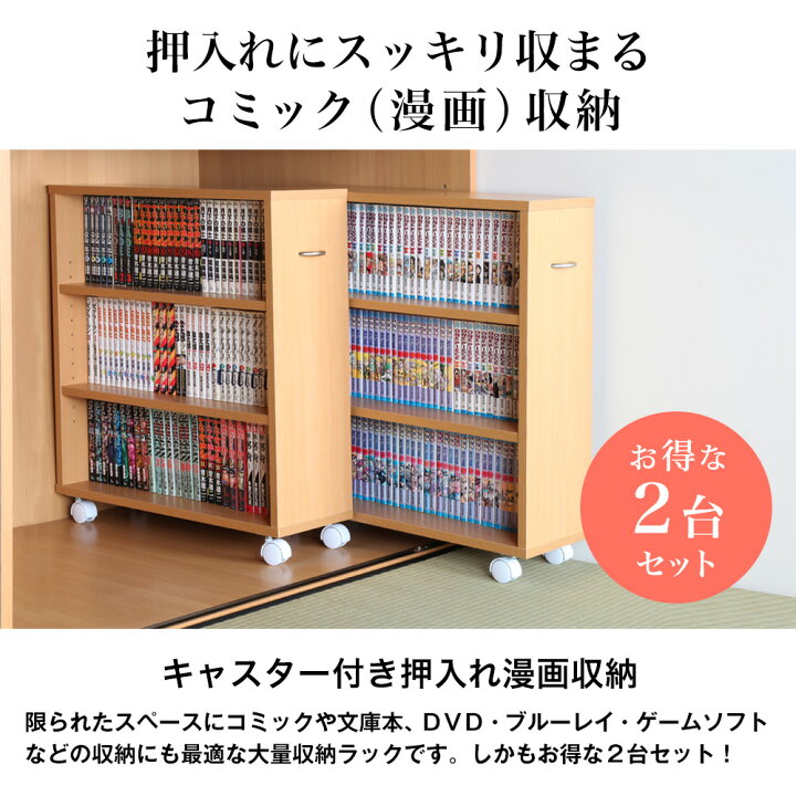 楽天市場 日本製 キャスター付き押入れコミックラック 2台セット 押入れ収納 キャスター付き本棚 押入れ本棚 隙間収納 コレクションケース クローゼット収納 押入れ書棚 薄い本 同人誌 ワゴン 本棚 ラック Jajan 楽天市場店