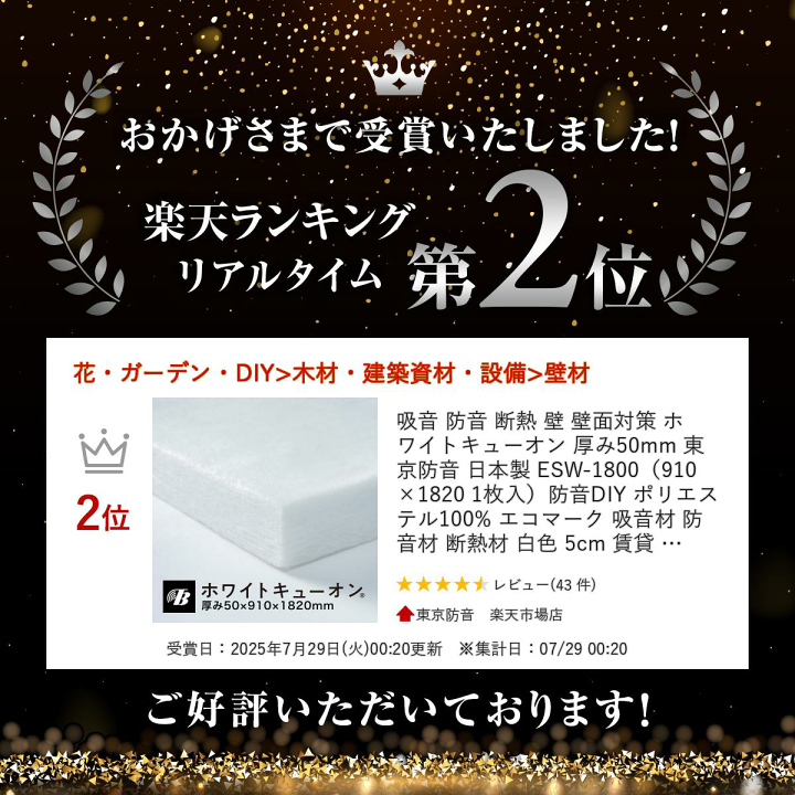 【2枚】吸音材　ホワイトキューオン　幅910㎜×長1820㎜×厚50㎜ 楽天市場】吸音材 ホワイトキューオン 50mm 910×1820mm 1枚