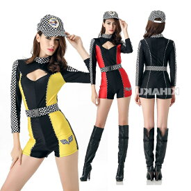 ハロウィン仮装 レースクイーン コスプレ衣装 長袖 ボディースーツ チアガール ハイレグカット 連体服 パンツ セクシー レオタード コスプレ バドガール セクシー コスチューム キャンギャル 衣装 エロい服 大人用 帽子付き レディース ダンス衣装 制服コスプレ チェック柄