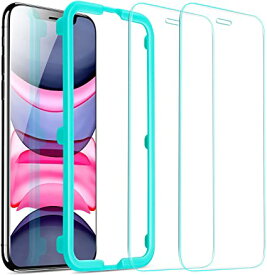 ESR iPhone 11 ガラスフィルム iPhone XR 用強化ガラスフィルム 簡単貼り付けガイド枠 ケースと相性バッチリ iPhone 11/XR 用強化ガラス液晶保護フィルム 2枚セット