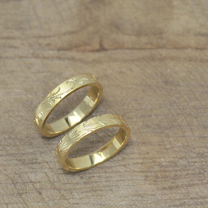 指輪K1818金草花文様彫刻リング