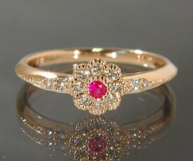 週末限定500円クーポン K18 ルビー ダイヤモンド リング 「giorgina」 プラチナ900・K10選択可 指輪 ダイアモンド ゴールド 18K 18金 ミル打ち フラワー 花 誕生日 7月誕生石 刻印 文字入れ メッセージ ギフト 贈り物 ピンキーリング対応可能 クリスマス Xmas