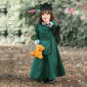 ハロウィン 子供 プレゼント グリーン 子供ドレス コスチューム かわいい メイド服 イギリス かわいい 女の子 子供服 コスプレ 衣装 ドレス 子供 ドット柄子