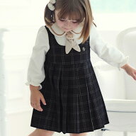 キッズ 女の子 子供服 長袖 ワンピース 襟付き 上品 プリーツ チェック 制服 重ね着風 通園 通学 普段着 …