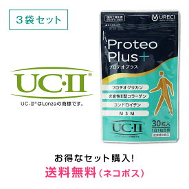 プロテオプラス30粒入り(3袋セット) プロテオグリカン サプリ サプリメント 非変性 2型コラーゲン II型コラーゲン UC-2 UC-II コンドロイチン MSM 日本製 約3ヶ月分 ネコポス商品