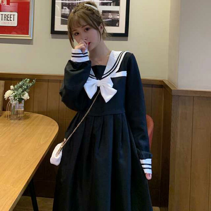 楽天市場 セーラー風ワンピース ワンピース レディース 長袖 セーラー服 ショートワンピース ショート丈 フレアワンピース 大人かわいい 着痩せ 痩せ見え 大きめサイズ 夢かわ Urubei 楽天市場店