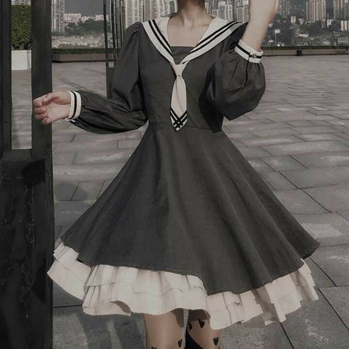楽天市場 ゴシック ワンピース クラシカル ロリィタ ロリータ ワンピース ゆめかわ 服 セーラーワンピース 病みかわ ロリータドレス セーラーカラードールワンピース 袖コンシャス ネクタイ リボン クラロリ 夢ワンピ Urubei 楽天市場店