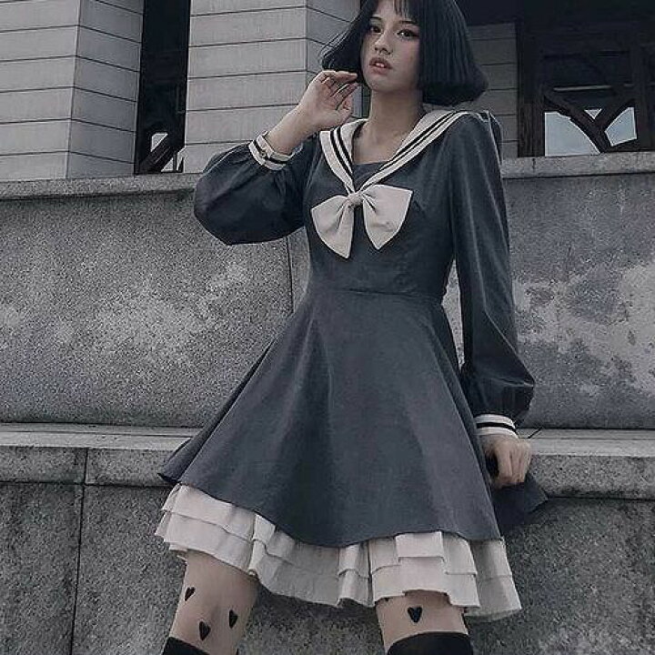 楽天市場 ゴシック ワンピース クラシカル ロリィタ ロリータ ワンピース ゆめかわ 服 セーラーワンピース 病みかわ ロリータドレス セーラーカラードールワンピース 袖コンシャス ネクタイ リボン クラロリ 夢ワンピ Urubei 楽天市場店