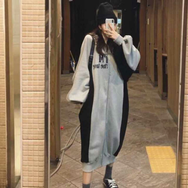 楽天市場 ロングパーカー レディース ジップアップ 裏起毛 パーカー レディース 大きいサイズ 秋 冬 ウィンター ニューウィメンズ ルーズ ロング オーバーニー フード付き ジッパー セーター ドレスプラスベルベット ファッション ドレス トレンド トレ定 アウター かわ