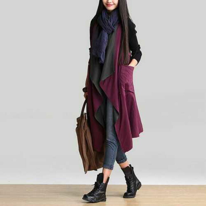 楽天市場 秋服 レディース 大きいサイズ ロングベスト トップス ジャケット リネン 秋 冬 ノースリーブ バイカラー 寒さ対策 シック レディース 大人カッコいい 通勤 カーディガン Urubei 楽天市場店