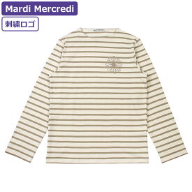 マルディメクルディ Mardi Mercredi Tシャツ TSHIRT LONG SLEEVE STRIPE BEIGE CHESTNUT 長袖 レディース 韓国 ファッション アパレル 刺繍ロゴ
