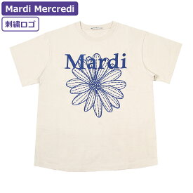 マルディメクルディ Mardi Mercredi Tシャツ TSHIRT FLOWERMARDI NEEDLEWORK LIGHTBEIGE BLUE 半袖 レディース 韓国 ファッション アパレル 刺繍ロゴ