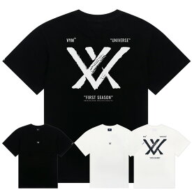 ヴィム VYM Tシャツ BRUSH STROKE LOGO PRINT TSHIRT 半袖 レディース メンズ 男女兼用 韓国 ファッション ブランド ロゴ 黒 白