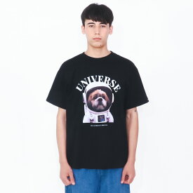 VYM ヴィム 半袖 Tシャツ THE ASTRONAUT SHIH TZU BLACK メンズ レディース 男女兼用 韓国 ファッション ブランド ロゴ 黒 ブラック 犬 イヌ 犬柄 シーズー シーズー柄