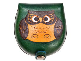 ふくろう カラーコインケース 緑色　小銭入れ/財布【レザー 本革 VANCA バンカクラフト革物語 国産 ハンドメイド 贈り物 即納】