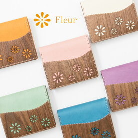 スタンダードウォレット VARCO REAL WOOD フルール 二つ折り財布 財布 革財布 革 本革 ヌメ革 レザー 小銭入れ 日本製 木製 天然木 二つ折り レディース小銭入れ コンパクト 薄い 小銭入れ付き スマート ウォレット 花柄 送料無料 ギフト プレゼント